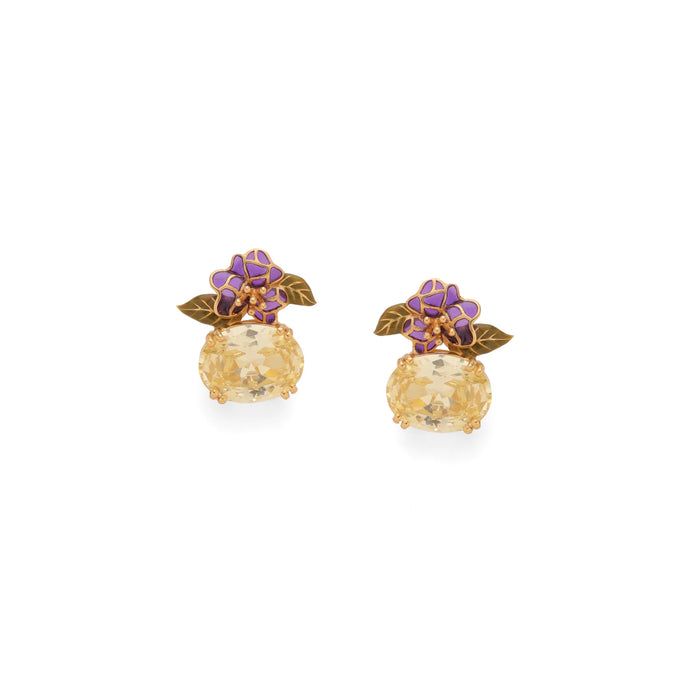 Bloom & Brilliance Ear Studs_Floral Earrings_Yellow topaz earring_Front