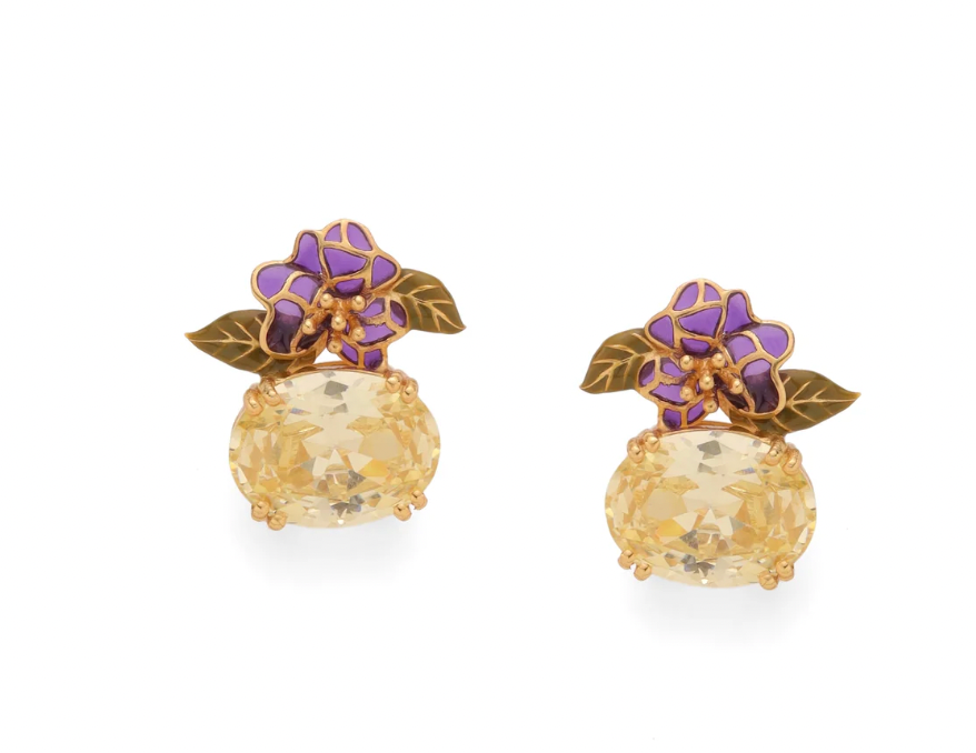 Bloom & Brilliance Ear Studs_Floral Earrings_Yellow topaz earring_closeup