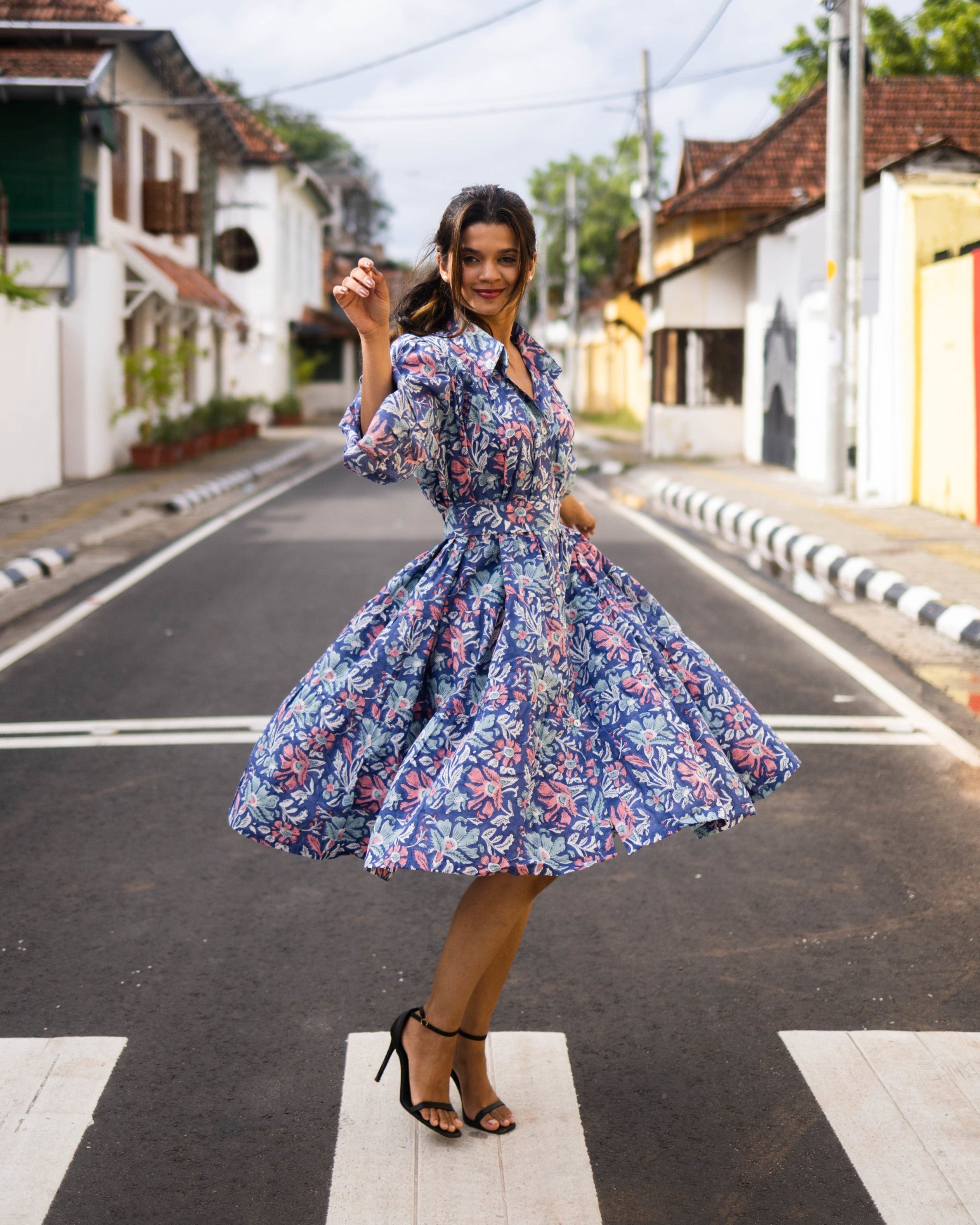 Blue Short Tier Dress, dresses, flare details