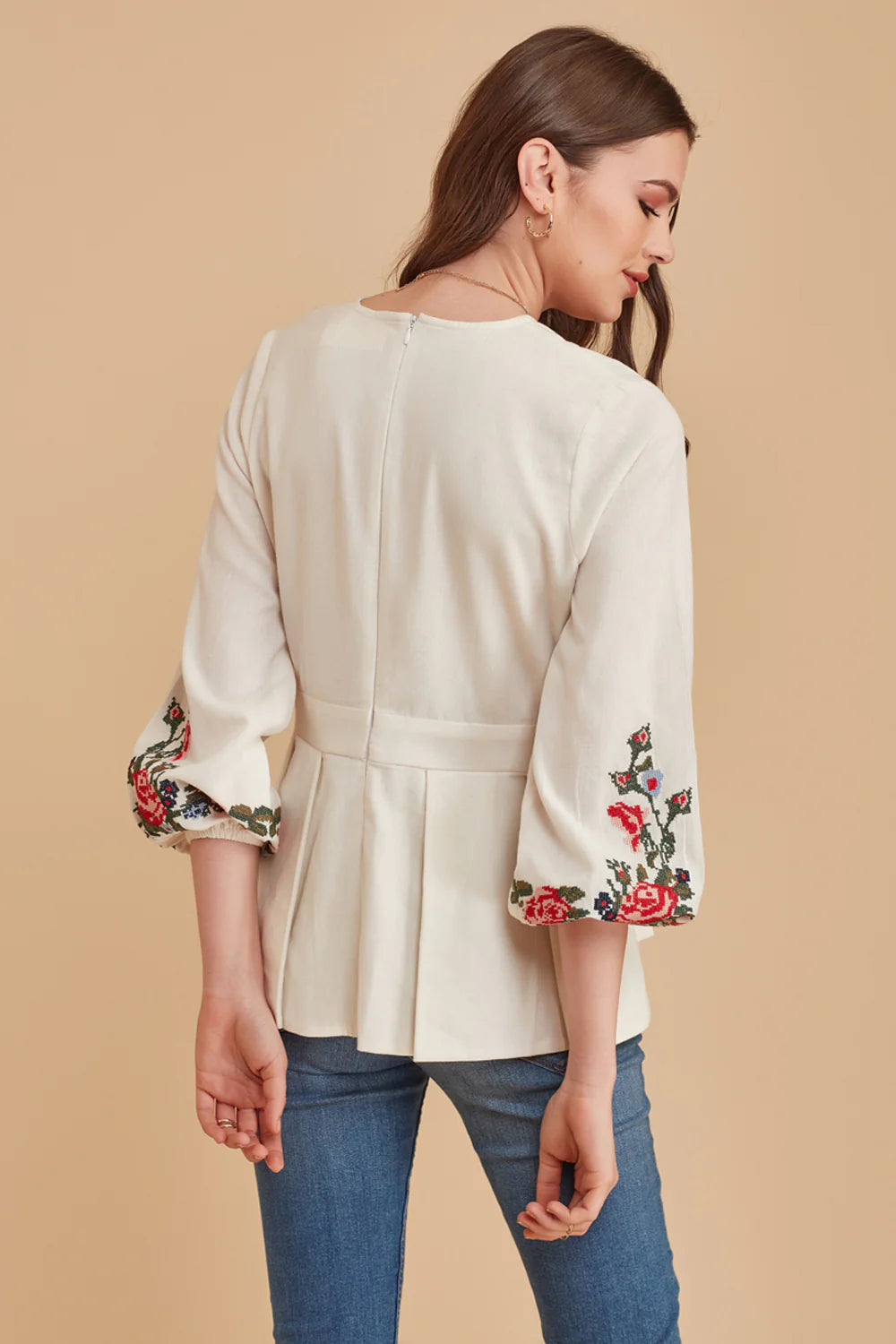 Embroidered Peplum Top, blouse, back