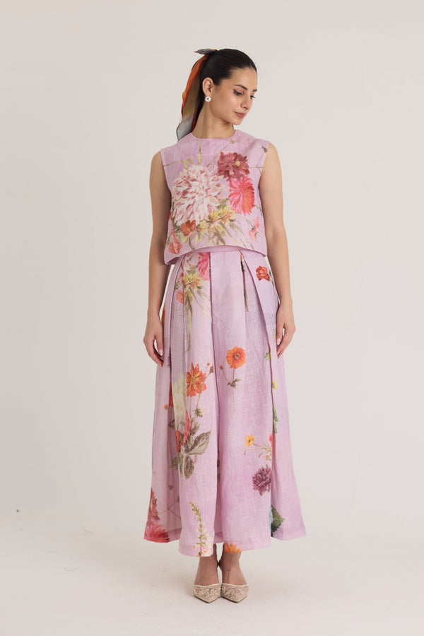 Giggle Berry floral linen co-ord set in watercolor print on premium European linen