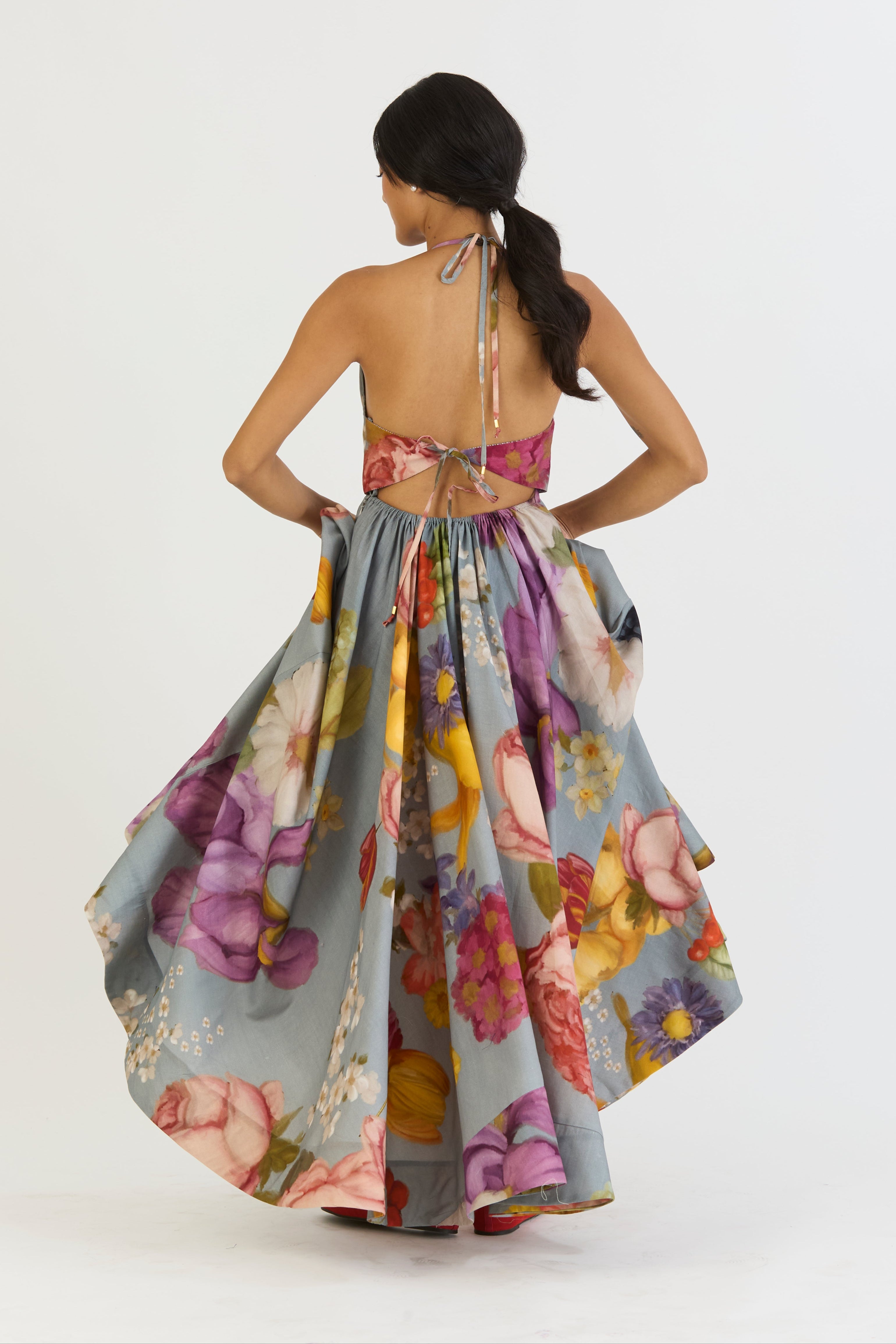 Indigo Rose Halter Neck Dress, womens floral dress, back