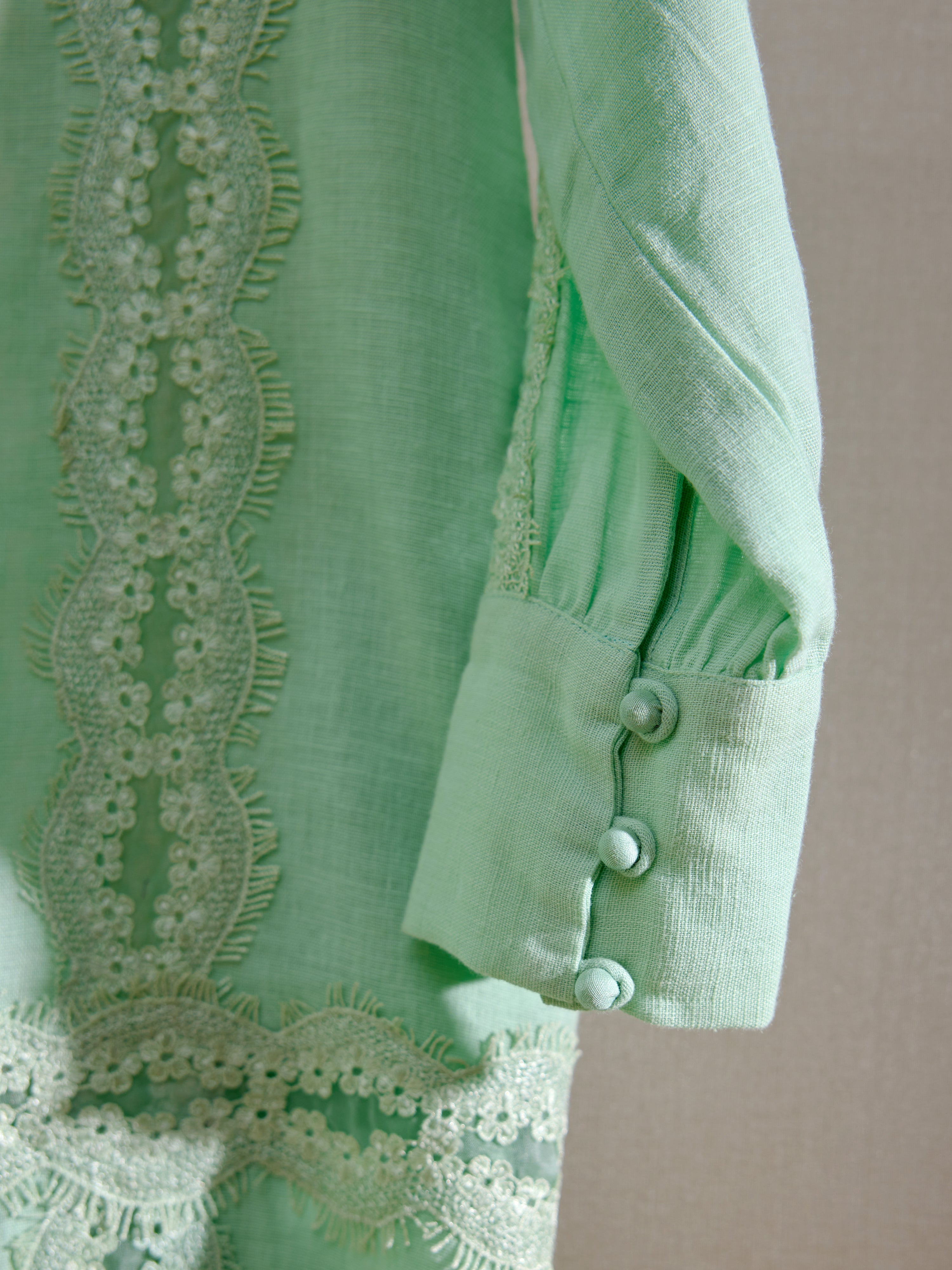 Isa Tunic Dress, Women's knee length lace dress, sleeve cuff close up