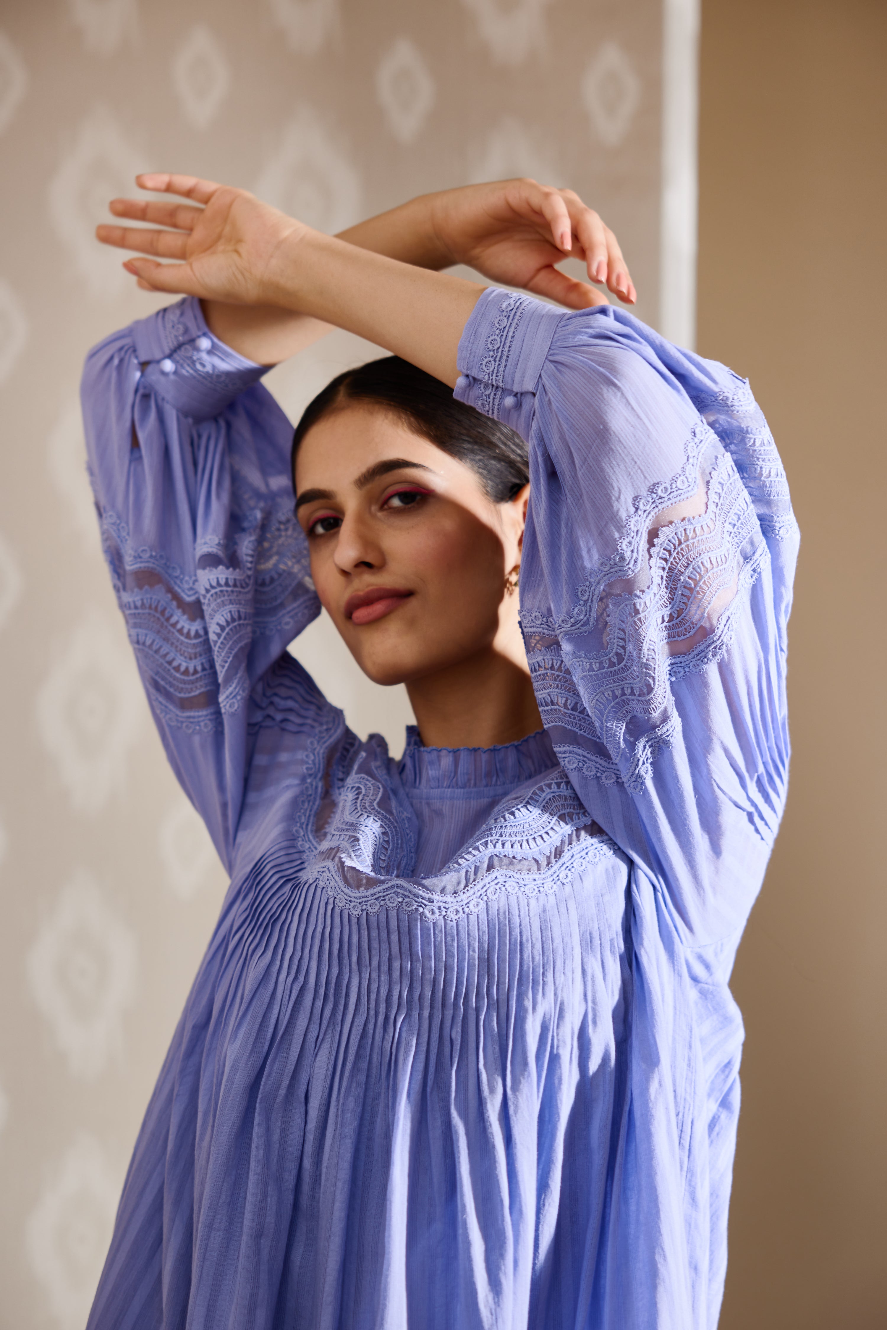 Lea Lace Dress, Women's lace summer dress, neck and hand closeup