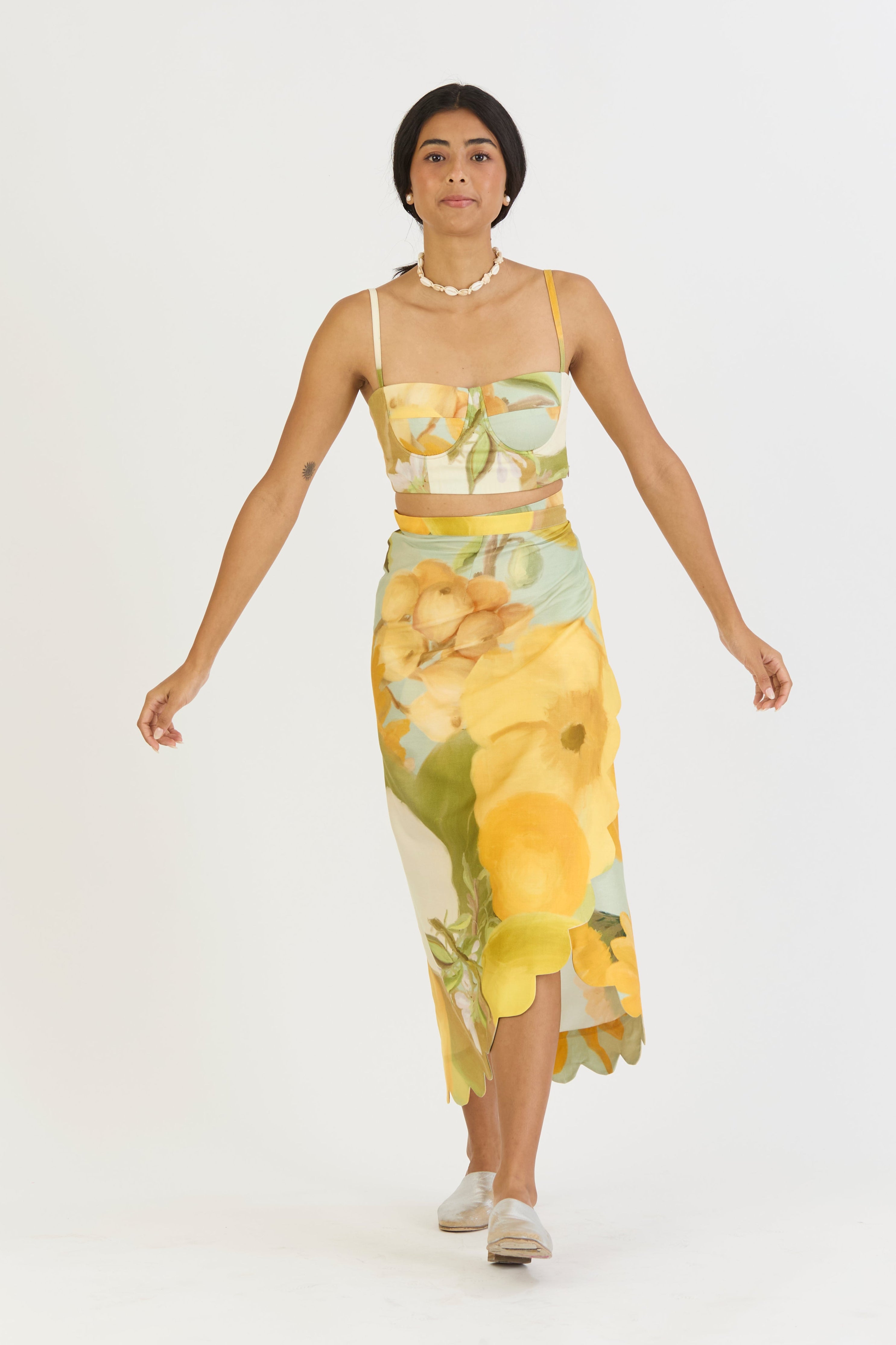 Lemonade Bralette and Skirt Set, two piece set, co ord set, front close up