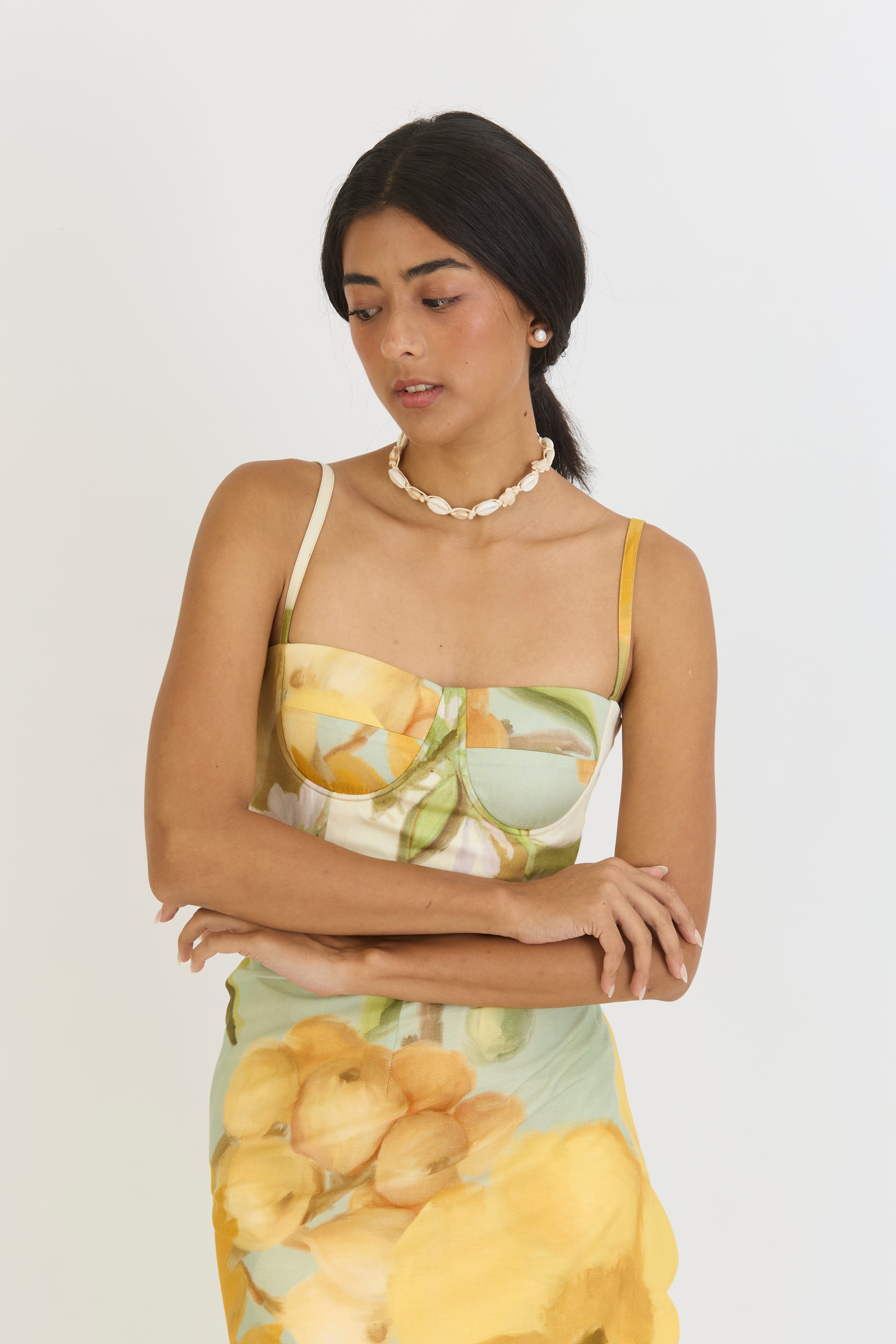 Lemonade Bralette and Skirt Set, two piece set, co ord set, front bralette close up