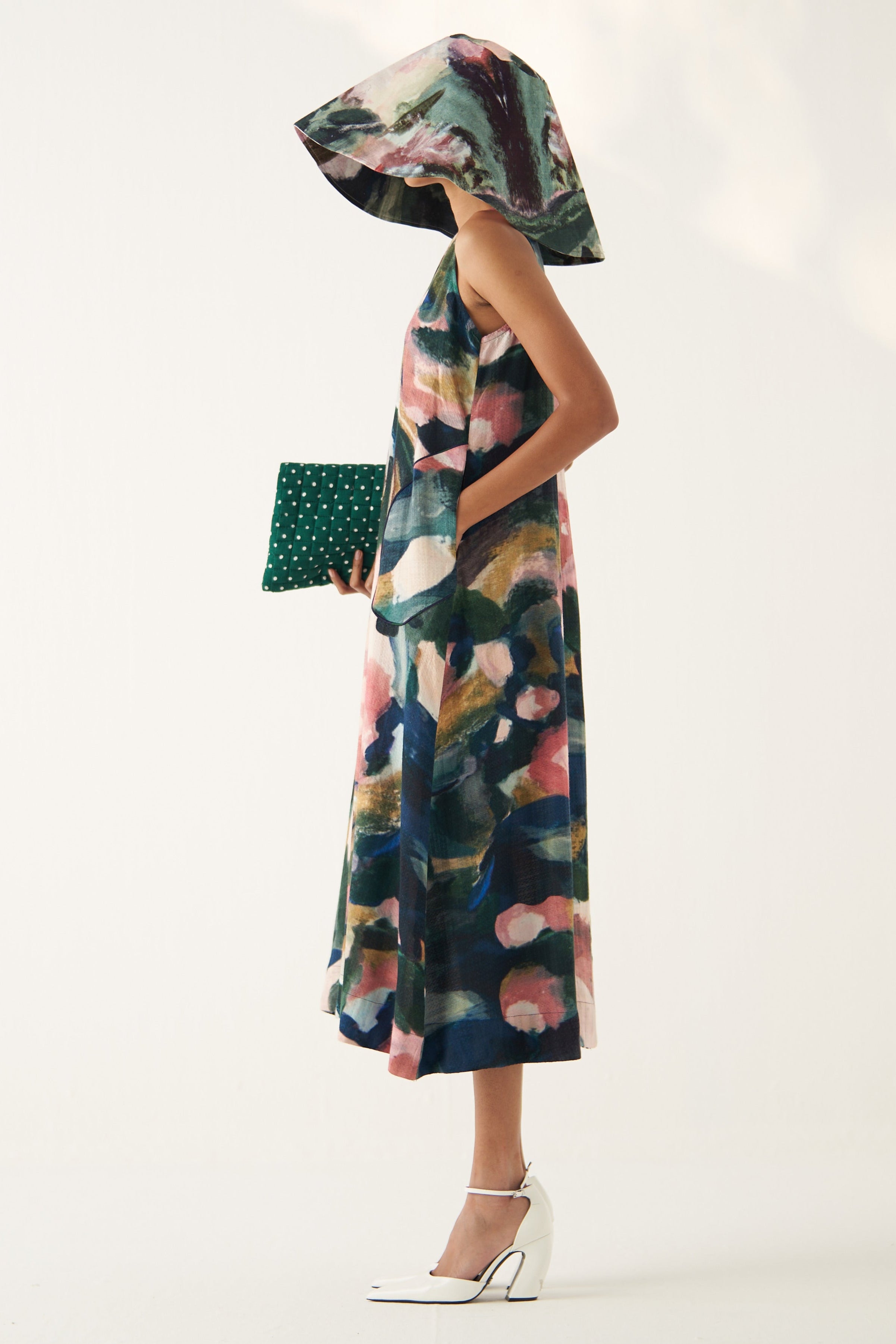 Moonbloom Aline Dress, women's midi dress, left full