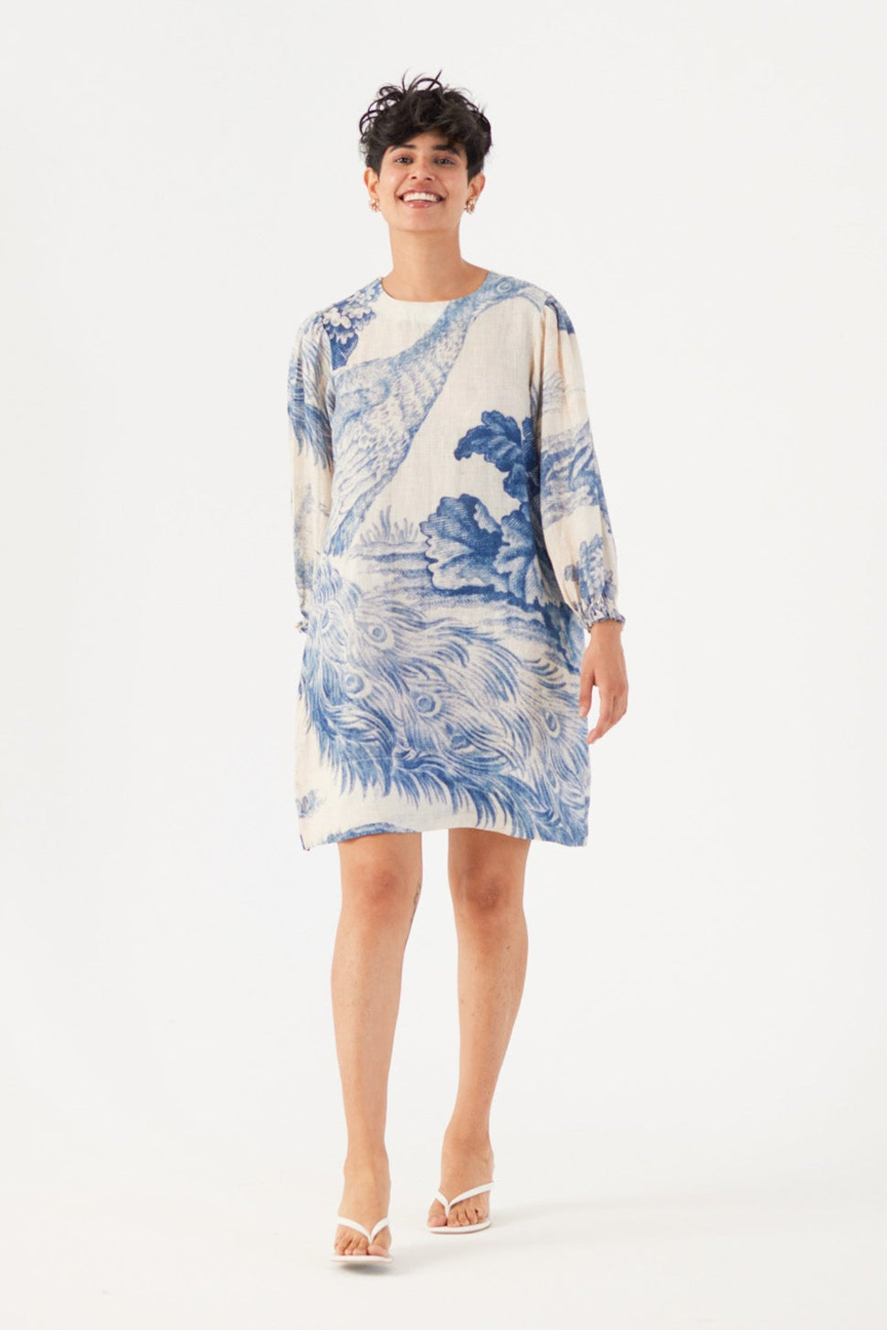 Morni Short Dress, womens mini linen dress, front