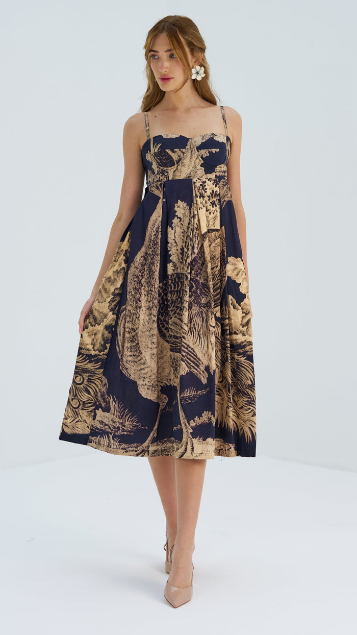 Peacock Bralette Dress_midi dress_womens dresses_front full print