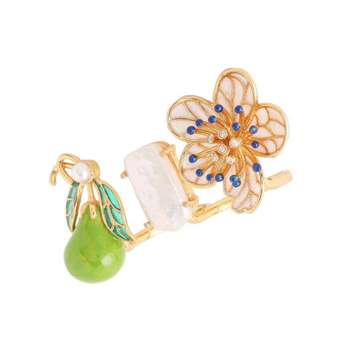 Pear Blossom Double Finger Ring_Brass Jewelry_Ring_details_floral ring