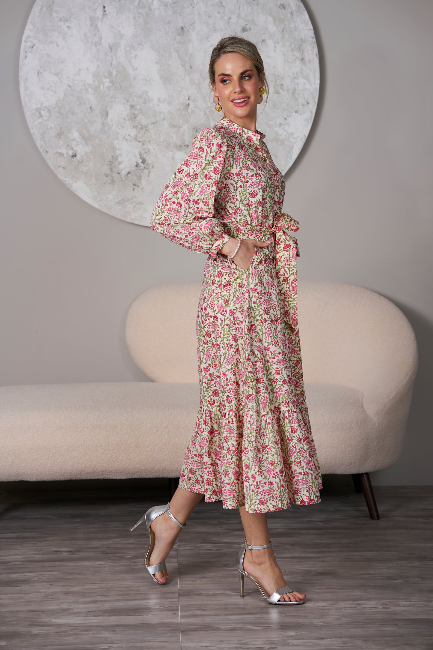 Pink Abbey Garden Dress,midi dress, right