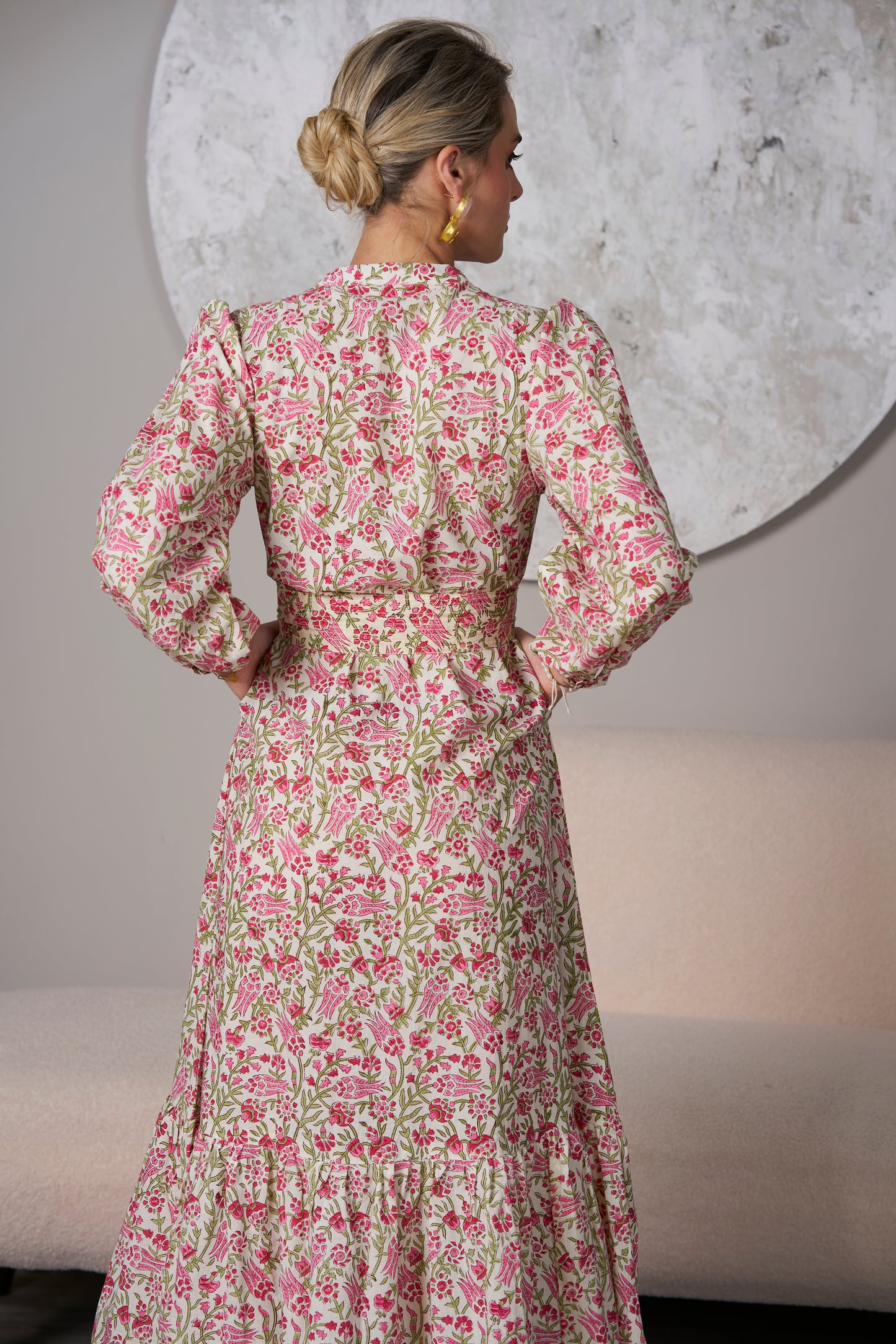 Pink Abbey Garden Dress,midi dress, back