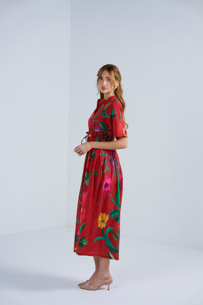 Scarlet Bloom Vine Midi Dress for Women