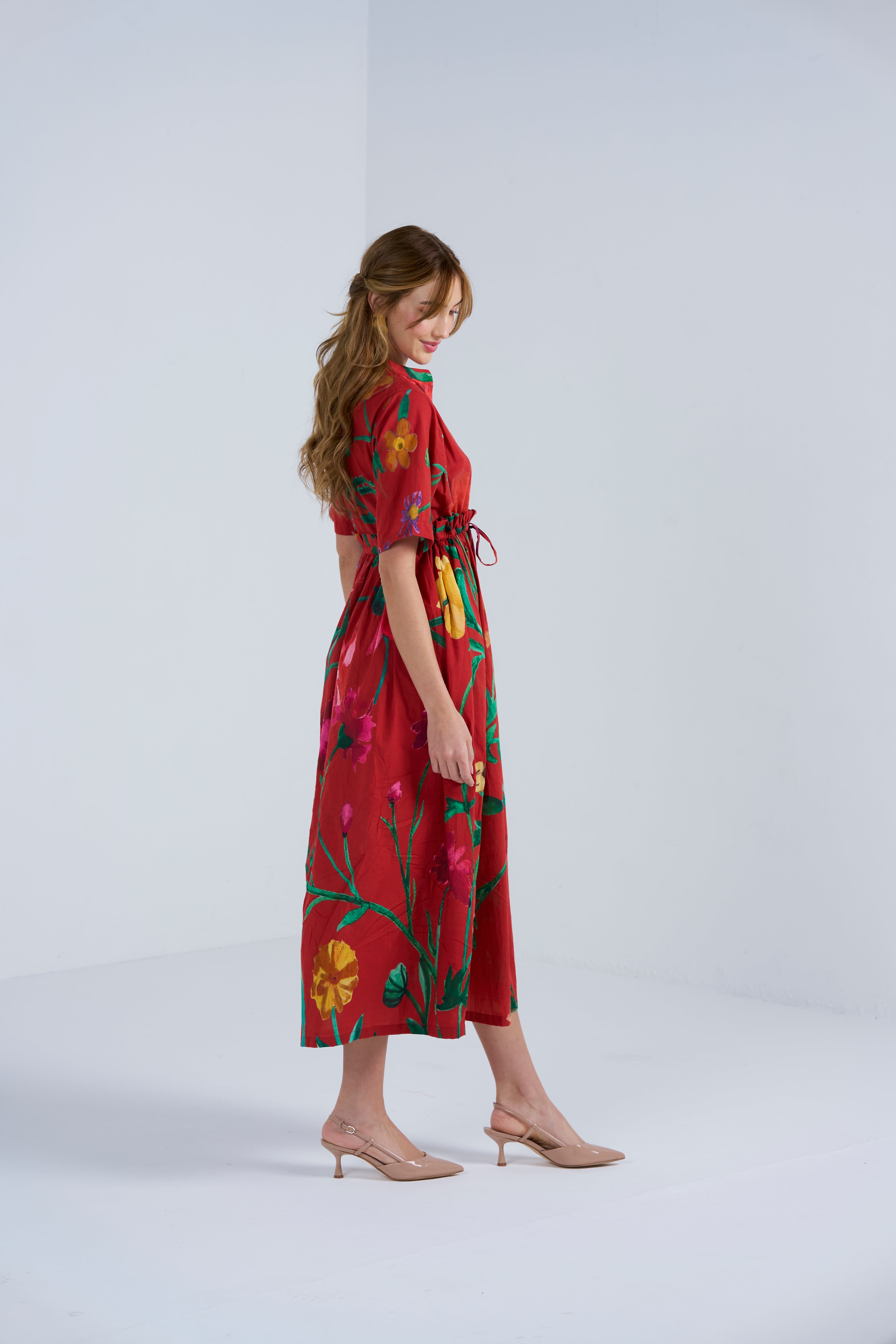 Scarlet Bloom Vine Midi Dress for Women