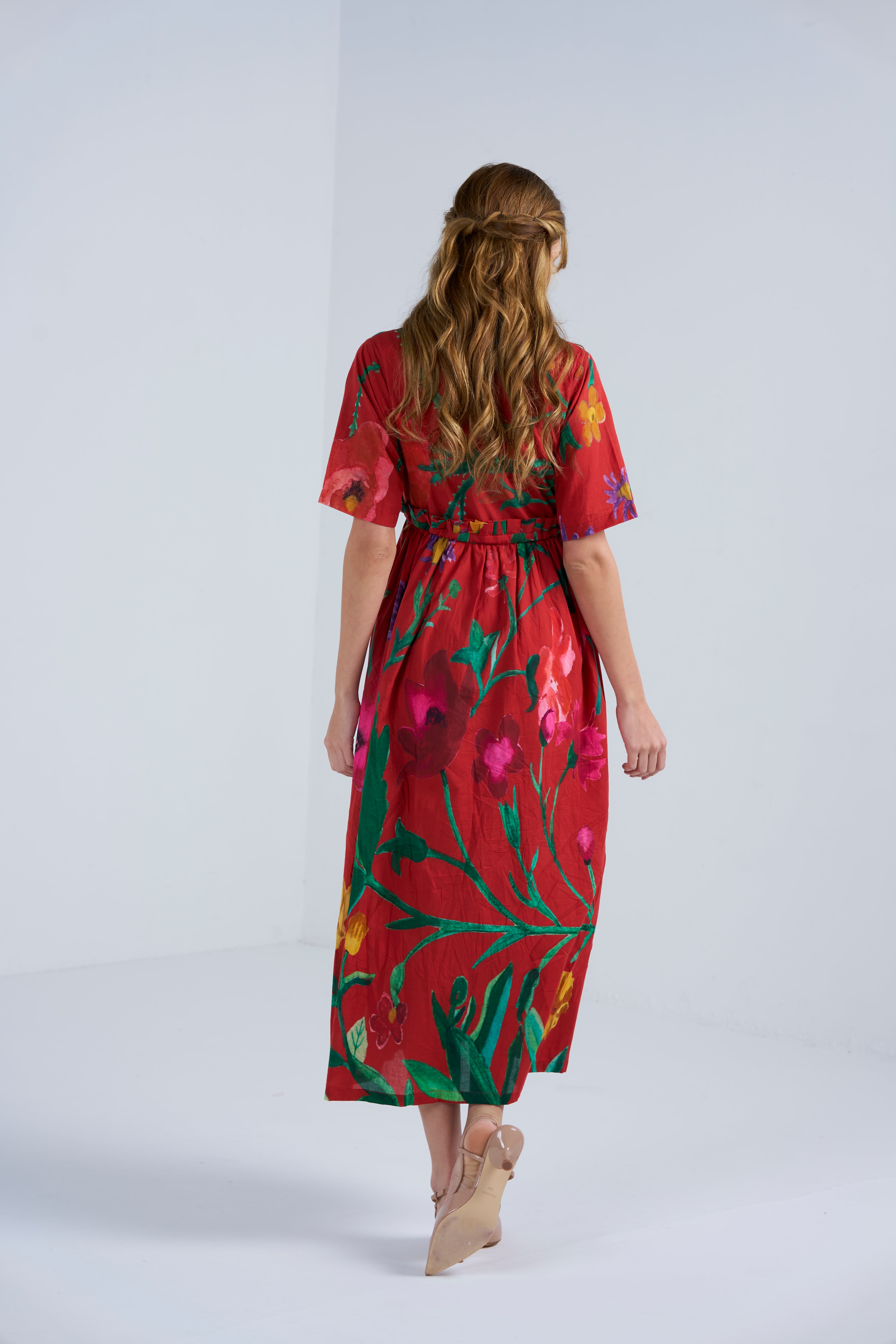 Scarlet Bloom Vine Midi Dress for Women