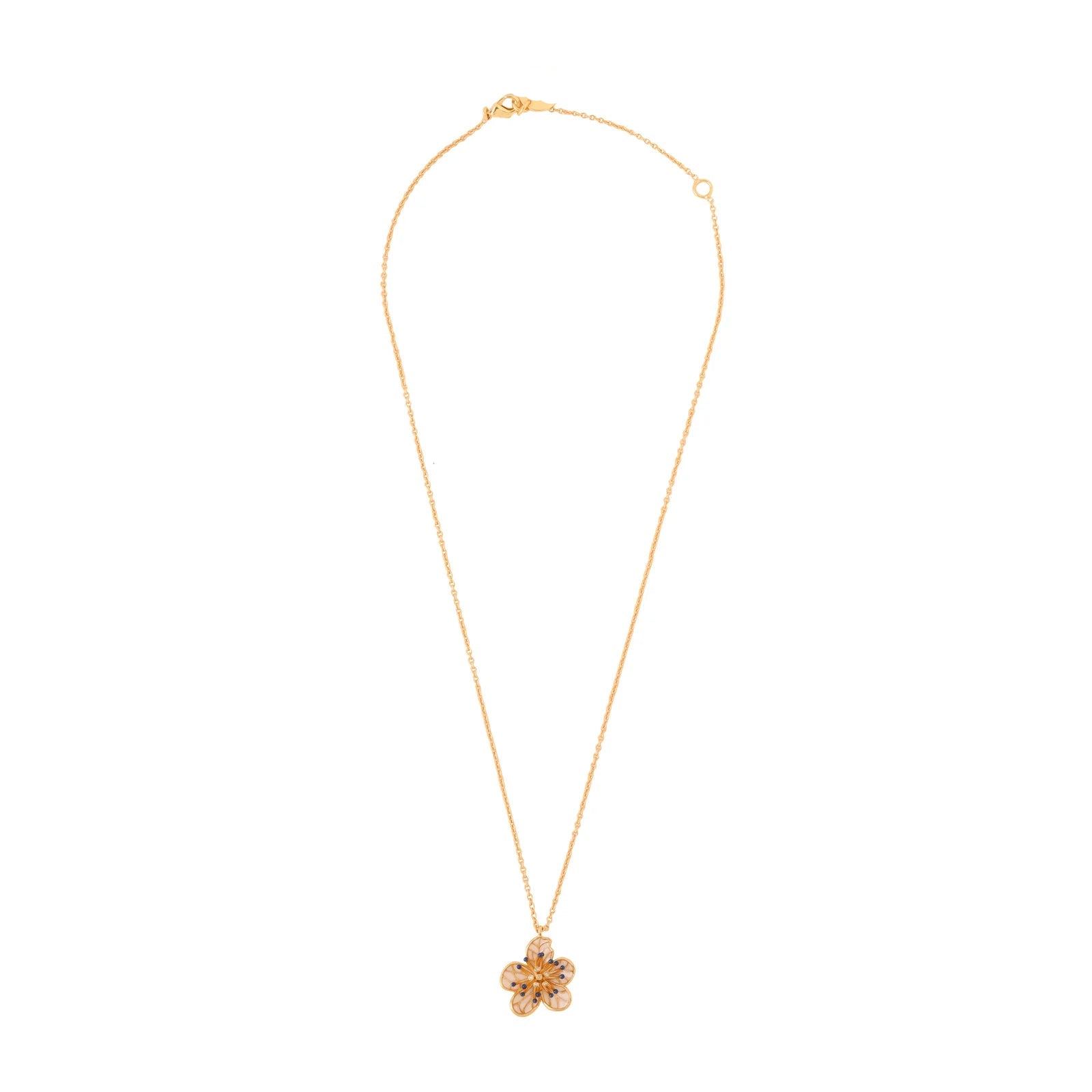 Brass Necklace with a floral pendant finished in 22k gold
