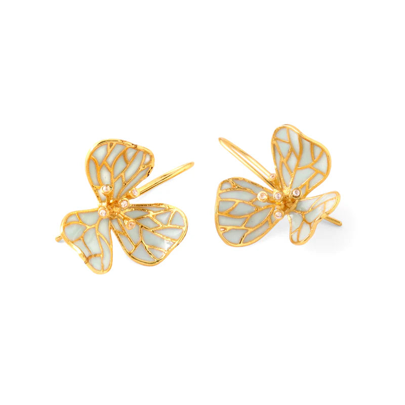 Tiny Fiore Earrings_blue flower earrings_22k gold dipped