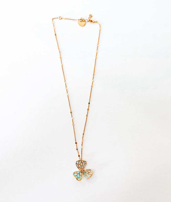 22k gold dipped necklace with a blue flower pendant_full picture