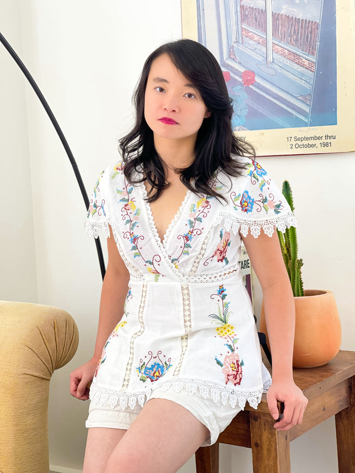 Vine Embroidered Top, blouse, close up