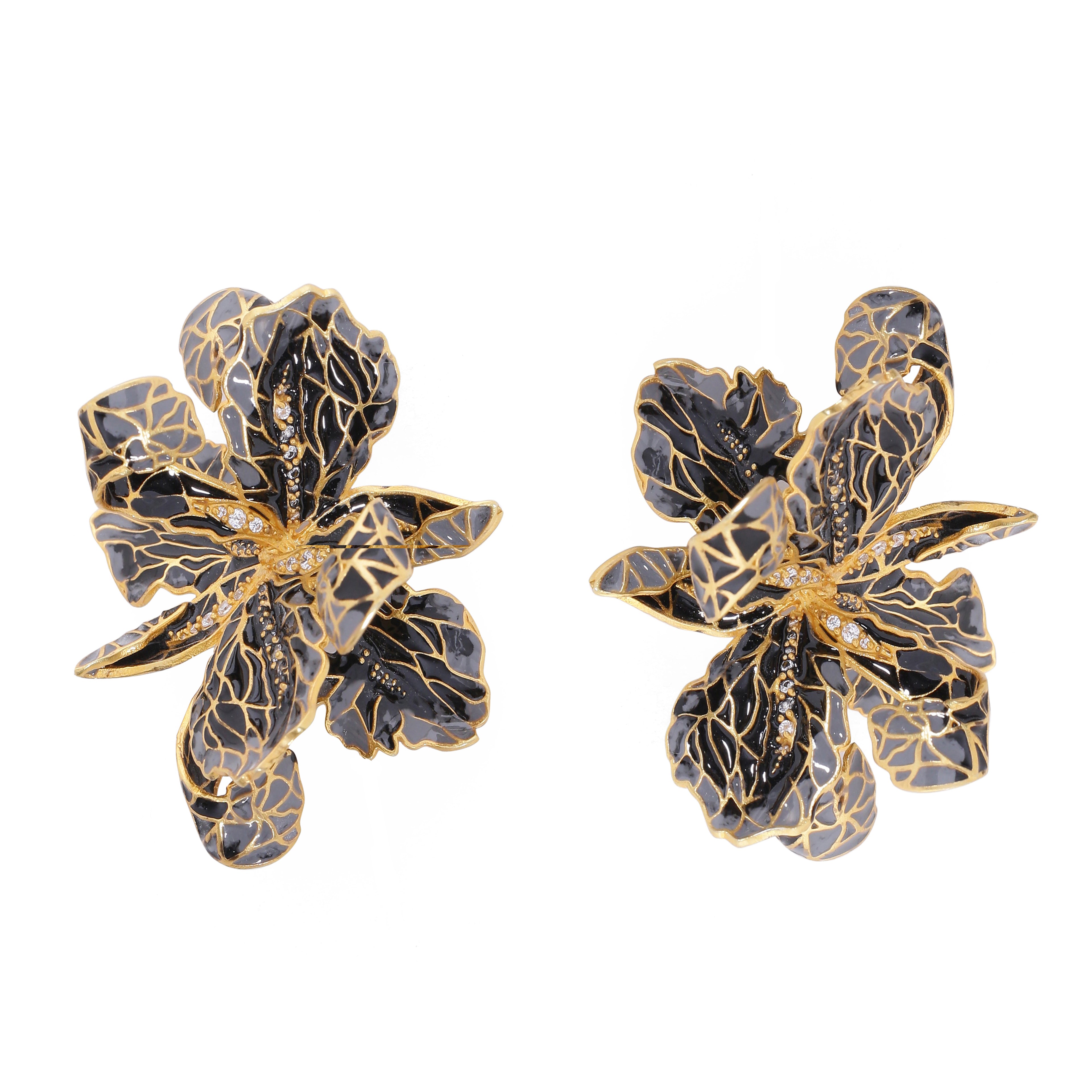 Tiger Lily Earrings - Black 22K Gold Dipped Earring