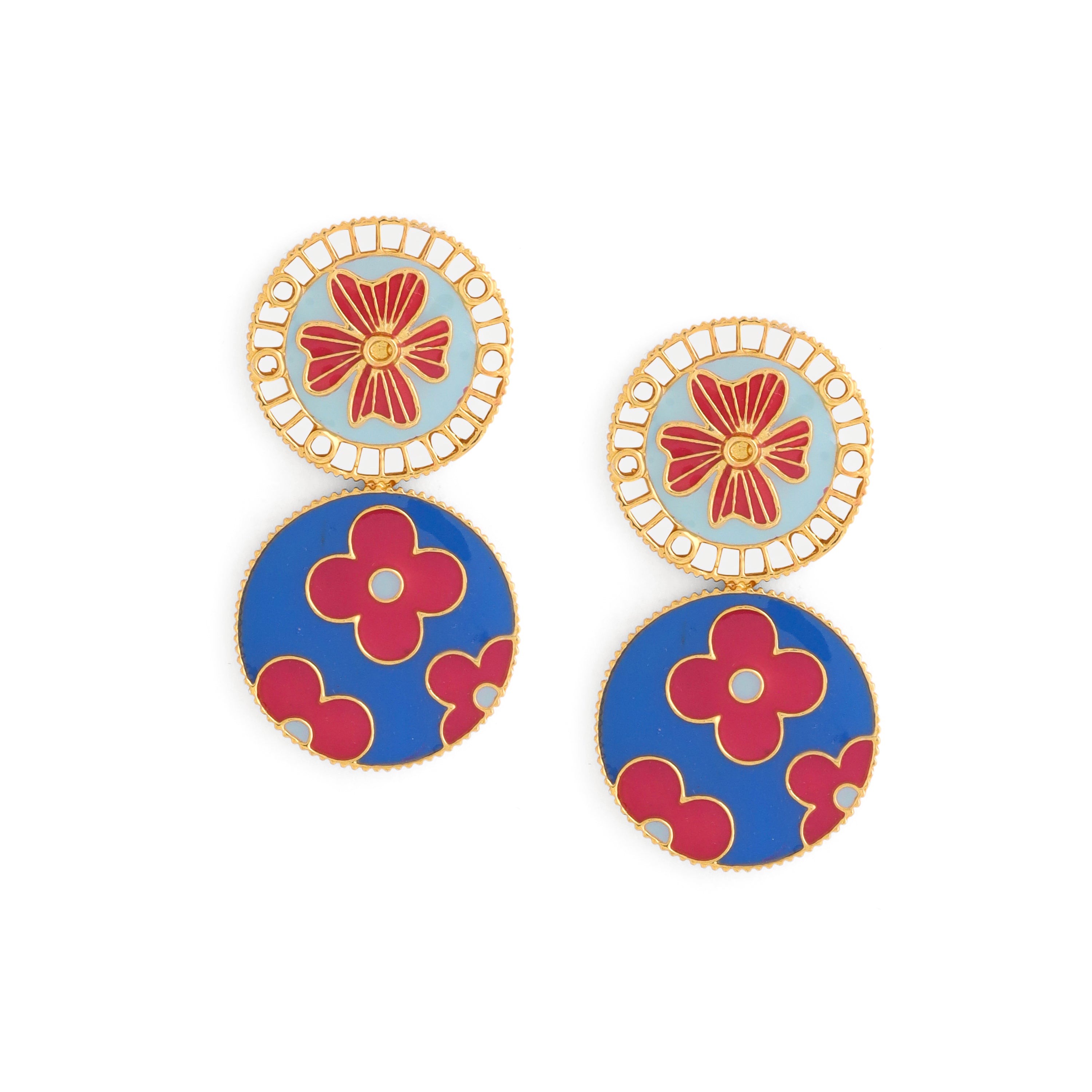 Blush petal drop earrings for women in red blue and gold detailing