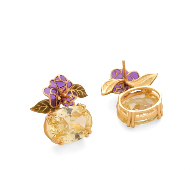 Bloom & Brilliance Ear Studs_Floral Earrings_Yellow topaz earring_back