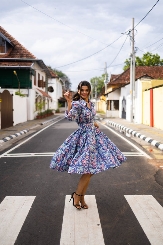 Blue Short Tier Dress, dresses, flare details