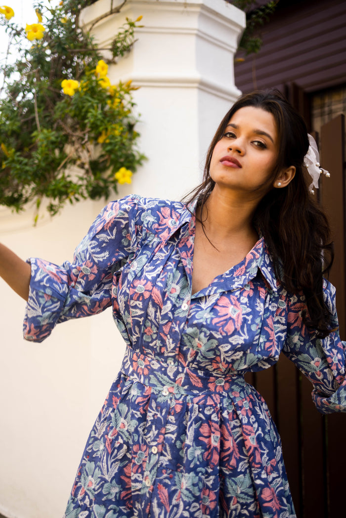 Blue Short Tier Dress, dresses, yoke details