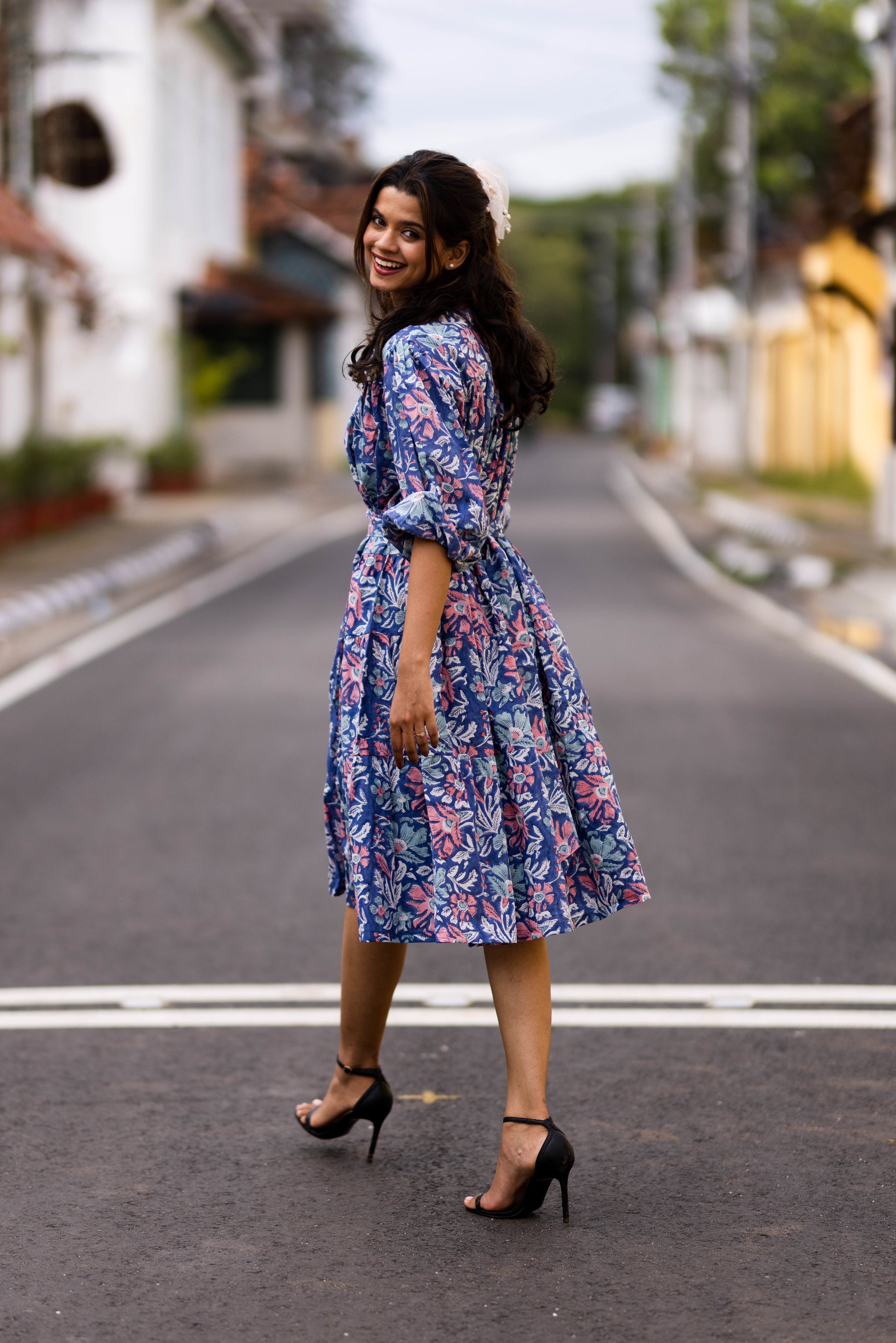 Blue Short Tier Dress, dresses, right side