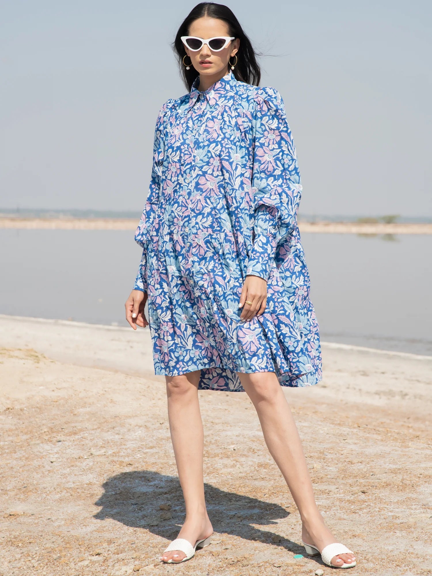 Blue Short Tier Dress, dresses, without belt full front