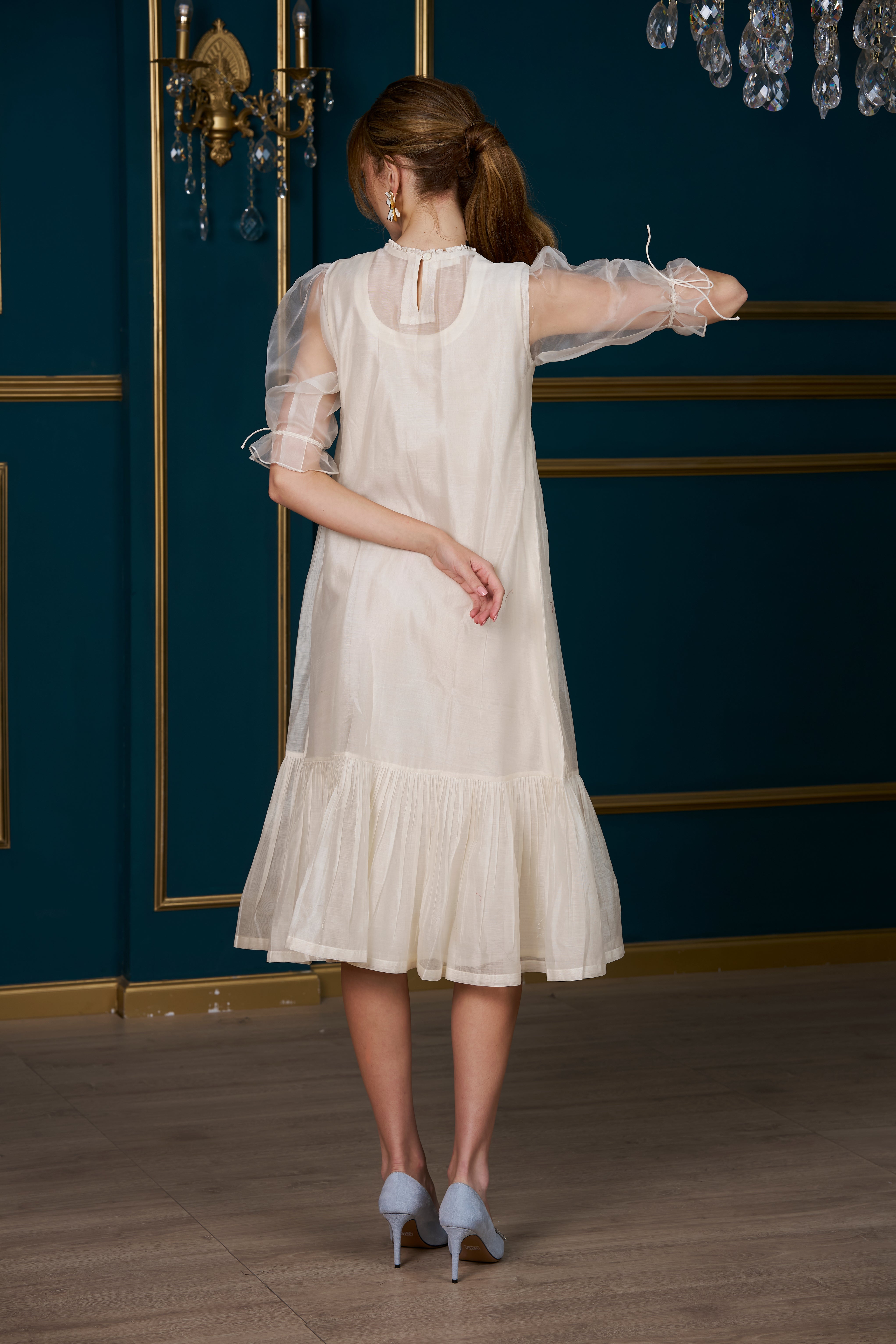 English Rose Embroidery Dress - Ivory, women's embroidery dress, back