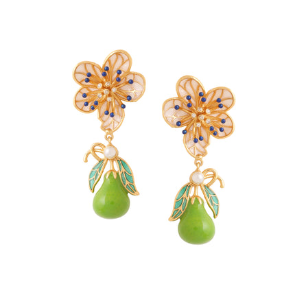 Garden Pear Earrings_Pear Blossom Studs with enamelled Pear drop earrings