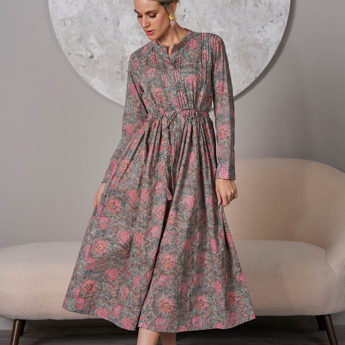 black and grey shirt dress Cotton Linen Dresses