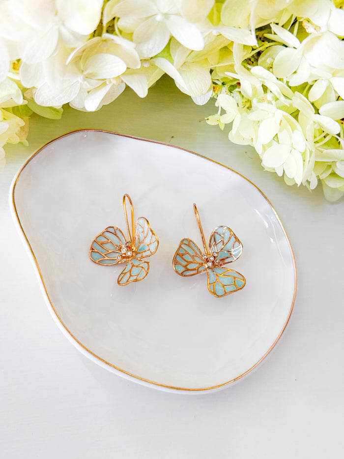 Tiny Fiore Earrings_blue flower earrings_22k gold dipped