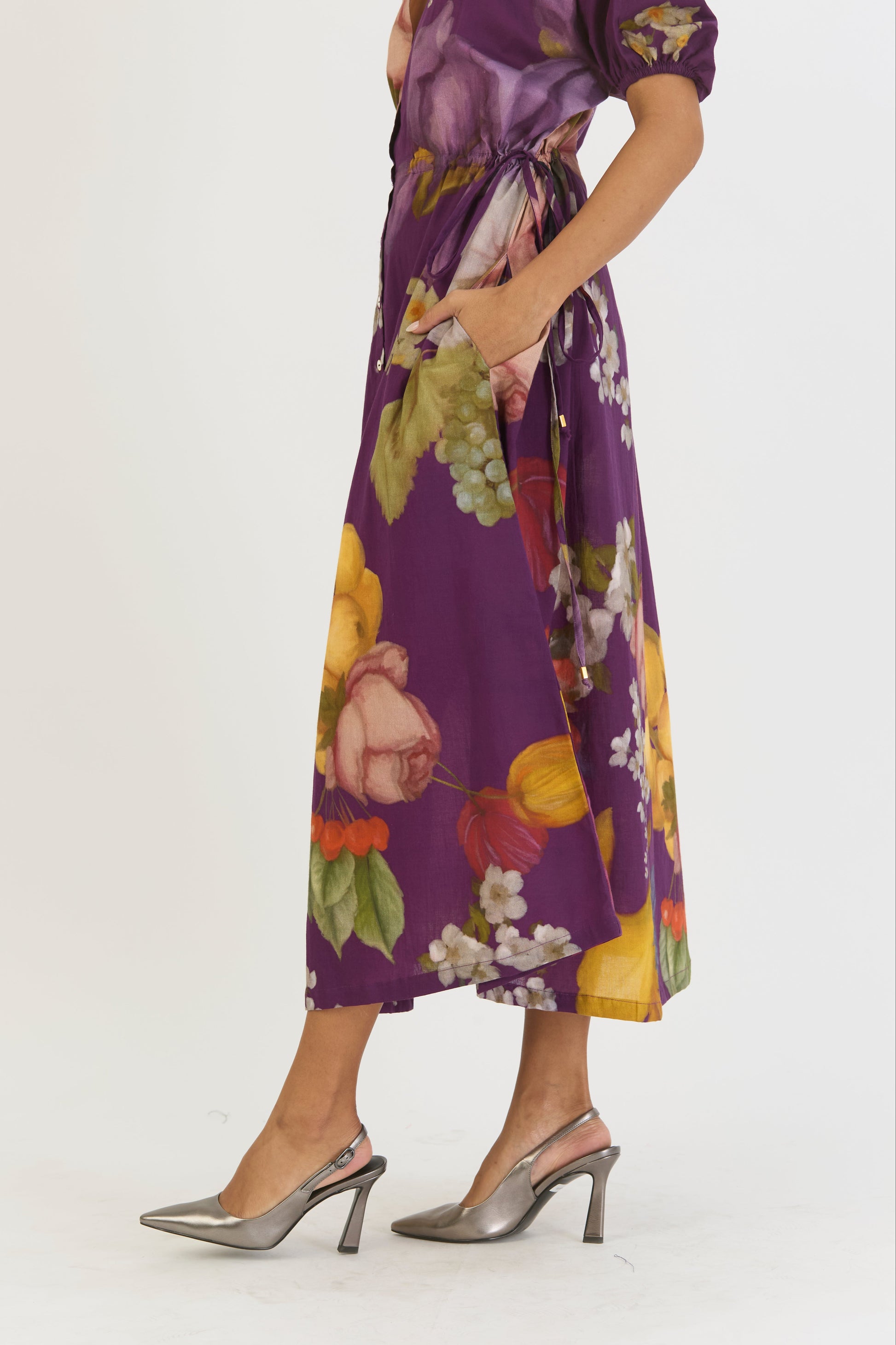 Jamun Side Tie Up Dress, women's floral dress, lower half