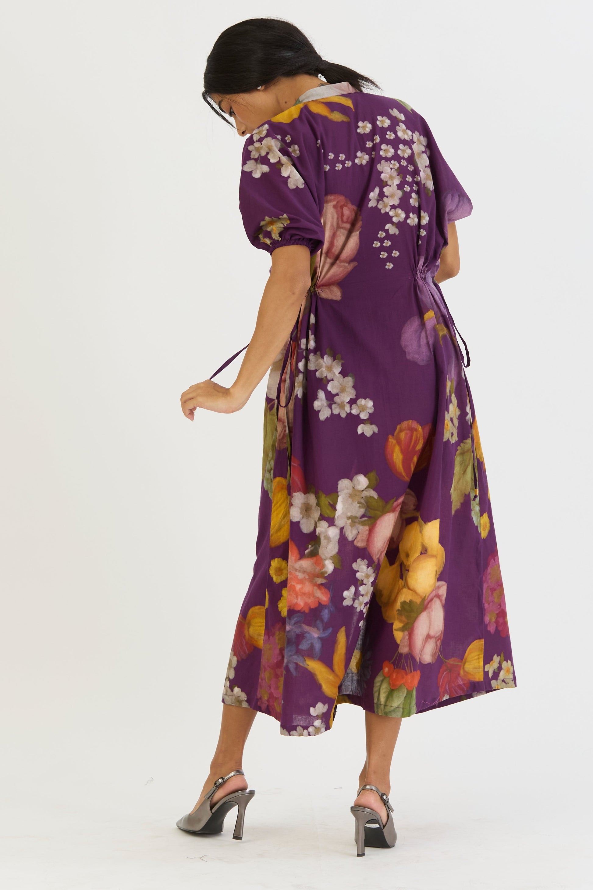 Jamun Side Tie Up Dress, women's floral dress, back full