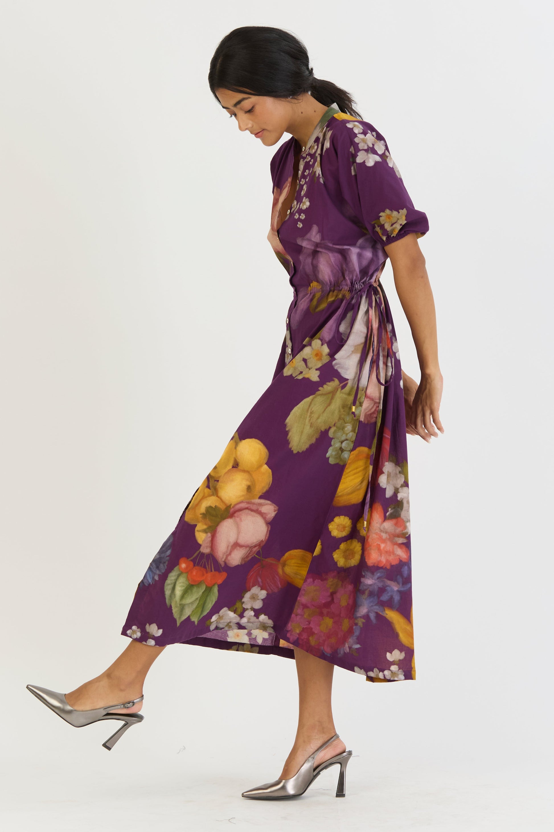 Jamun Side Tie Up Dress, women's floral dress, left side fun