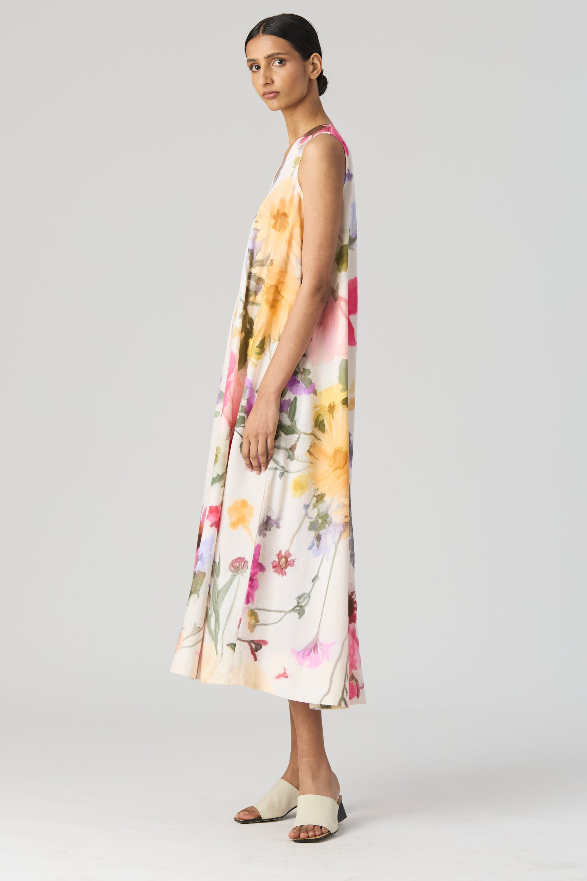 Maria Long Dress, women's floral dress, left side full