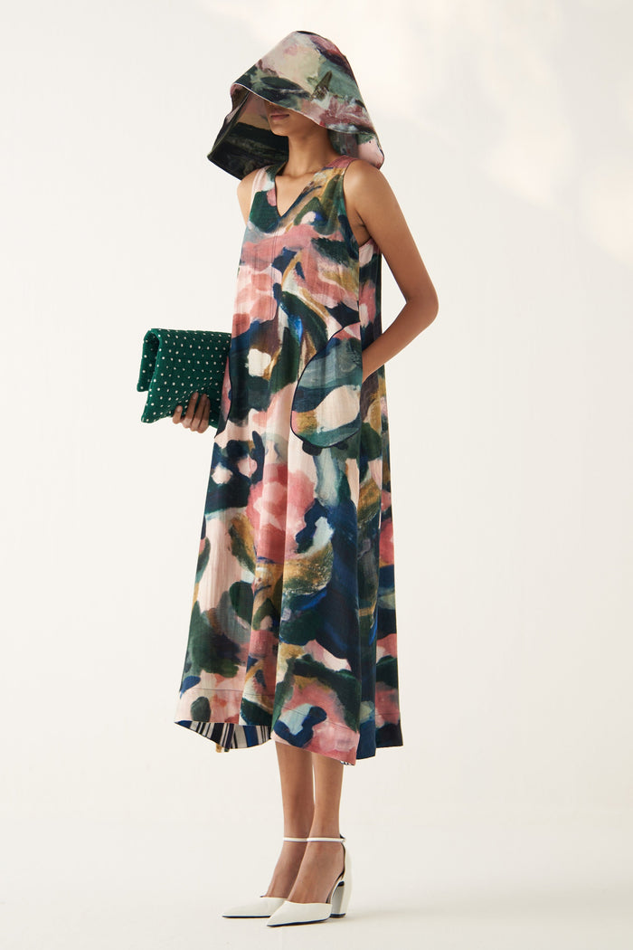 Moonbloom Aline Dress, women's midi dress, left pocket