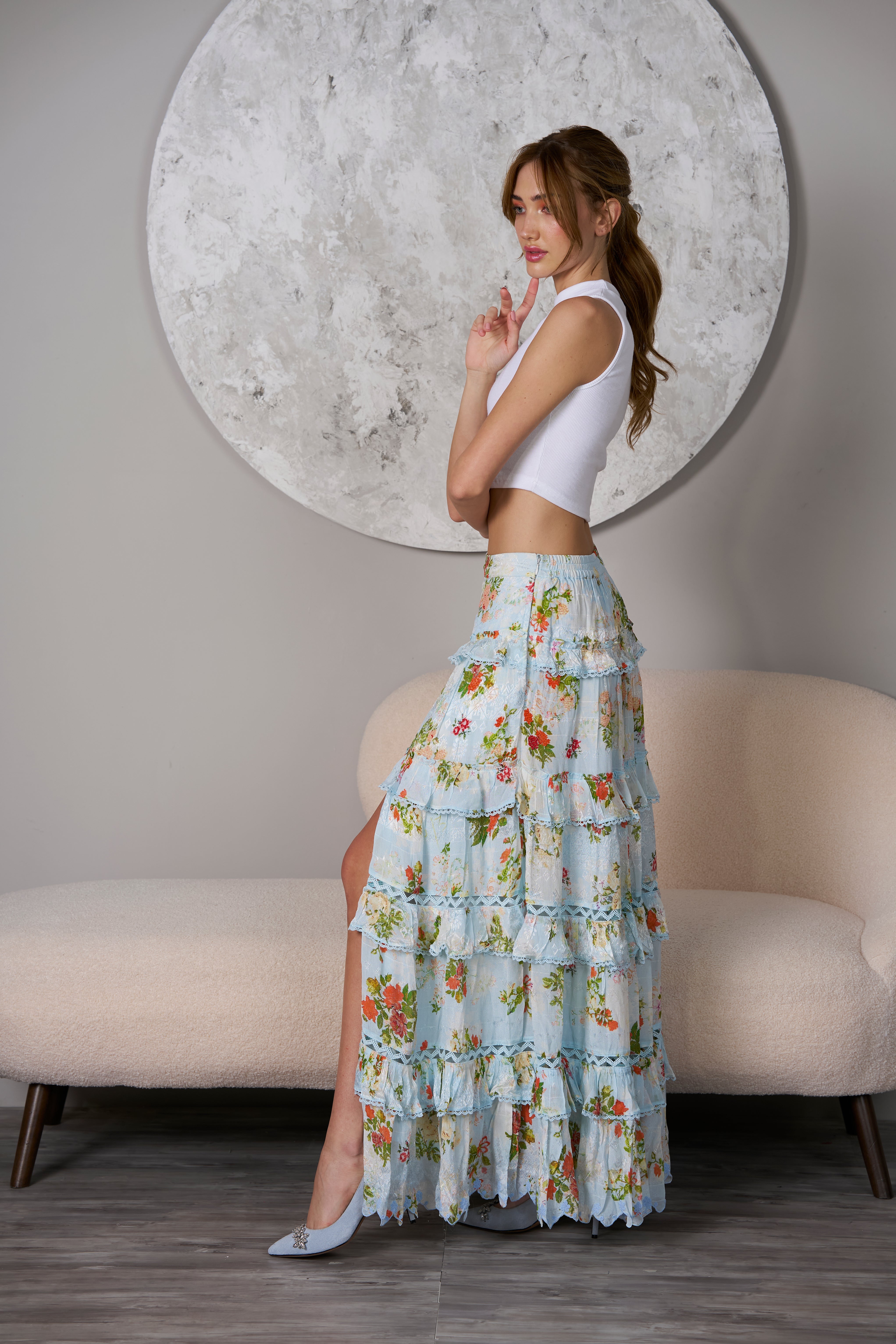 Ocean Long Skirt, maxi skirt, resort wear, side slit  full