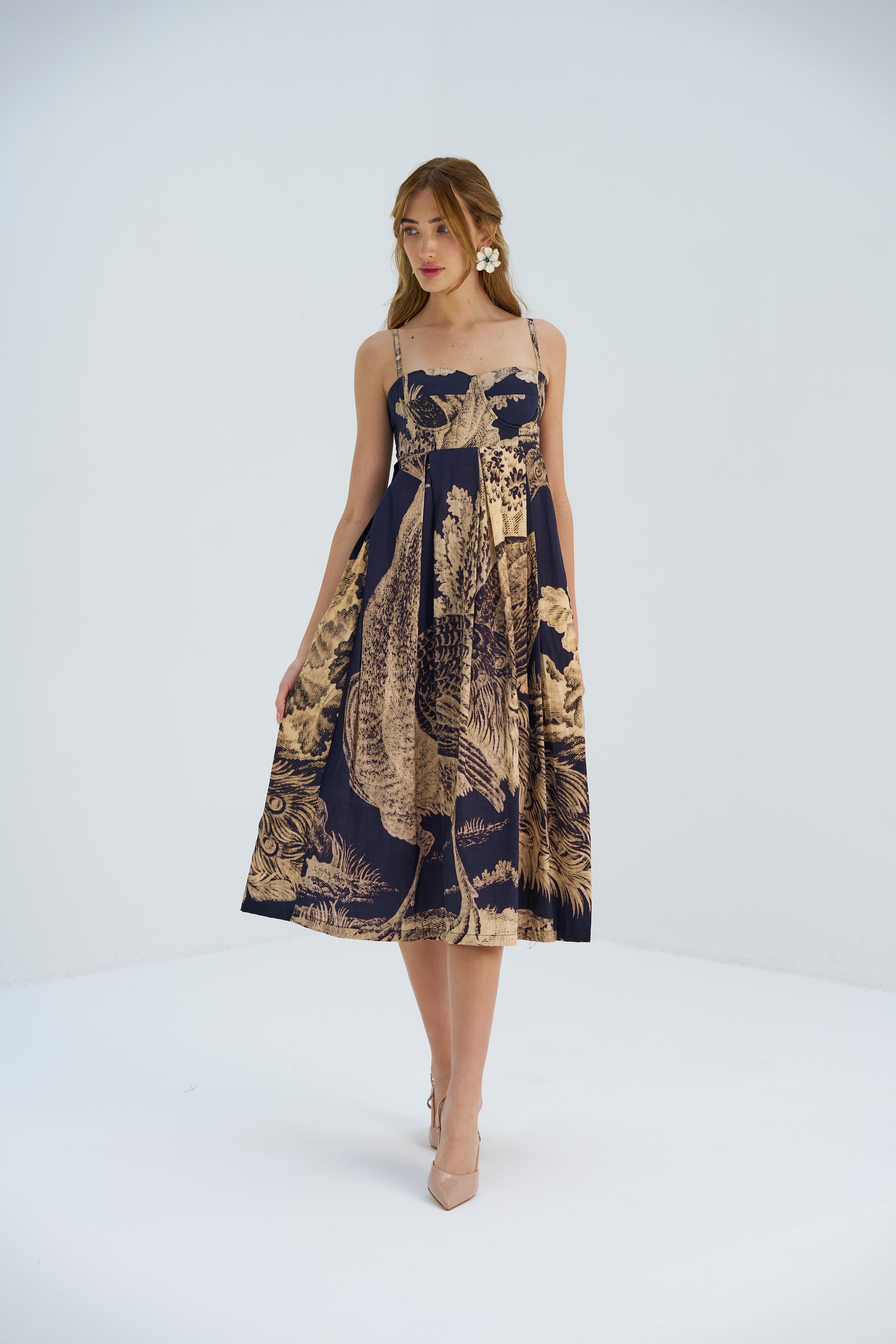 Peacock Bralette Dress_midi dress_womens dresses_front full print