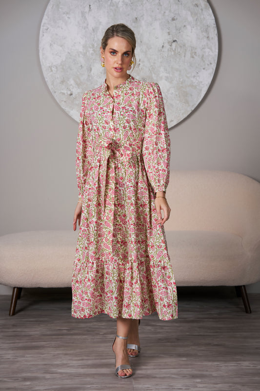 Pink Abbey Garden Dress,midi dress, front