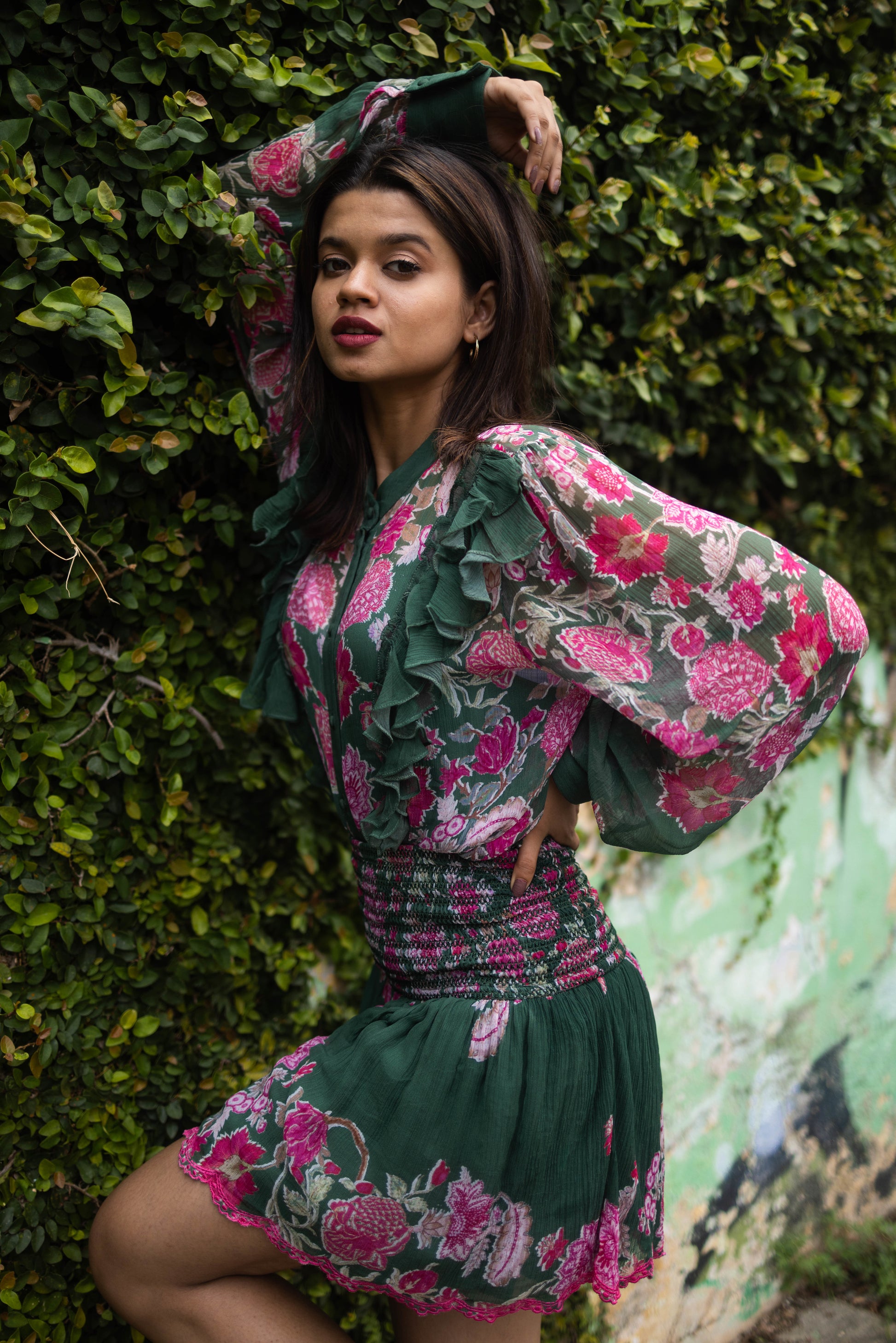 Pink Peony Co-Ord Set, two piece set, left side close up