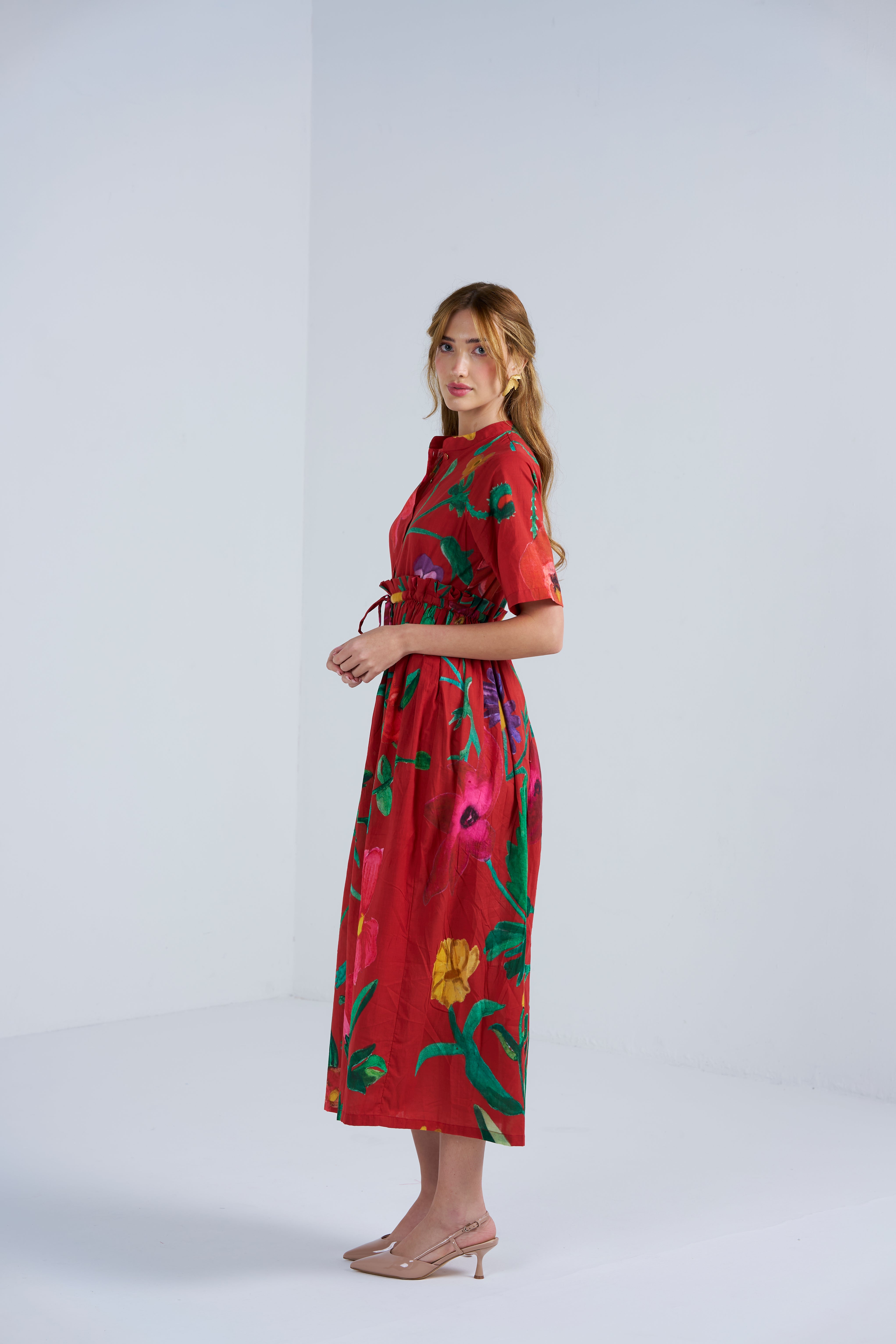 Scarlet Bloom Vine Midi Dress for Women