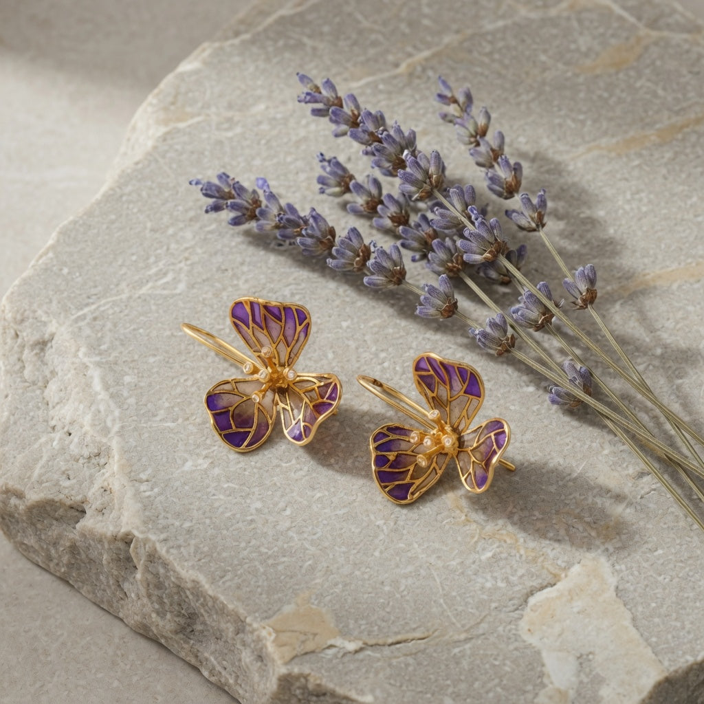 Tiny Fiore Earrings and Necklace - Amethyst