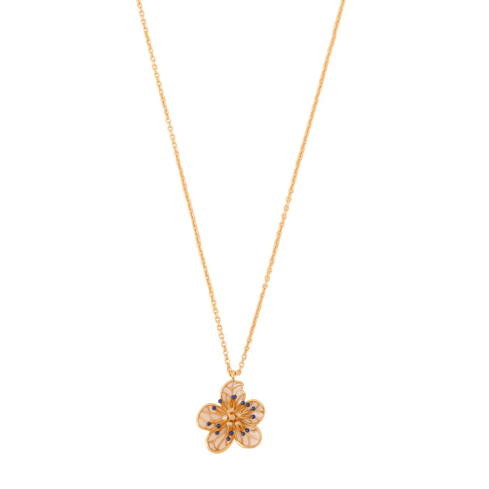 Brass Necklace with a floral pendant finished in 22k gold
