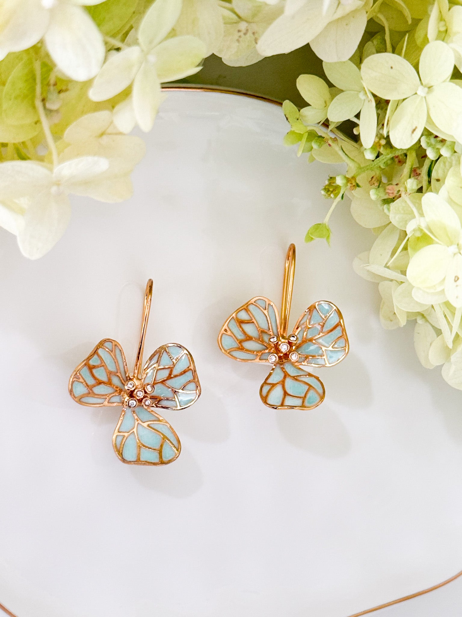 Tiny Fiore Earrings_blue flower earrings_22k gold dipped