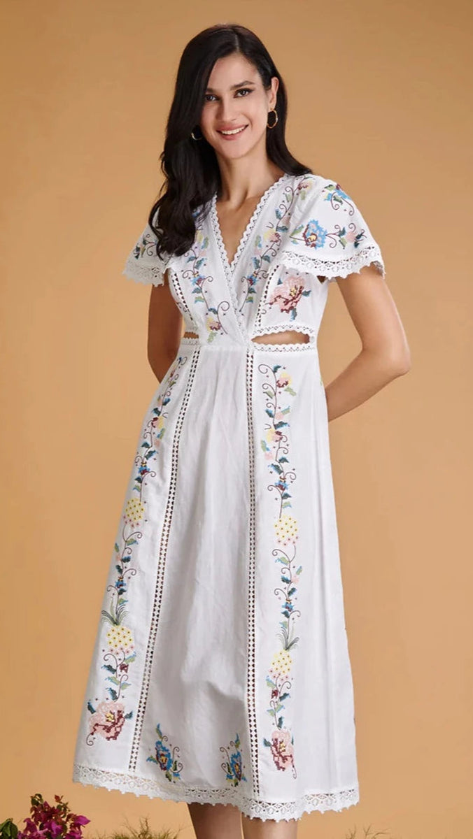 Vine Embroidered Midi Dress Vine Embroidered Midi Dress